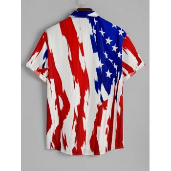 Distressed American Flag Print Women's V Neck Dress and Men's Roll Up Sleeve Shirt Outfit