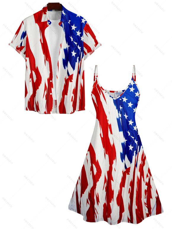Robe Chemise Imprimée Drapeau Américain à Col en V - multicolor A S | US 4