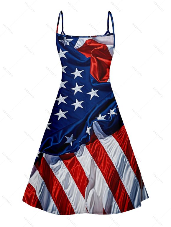 Robe Chemise Imprimée Drapeau Américain à Col en V - multicolor B S | US 4