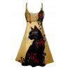 Robe D'été à Rose et Chat à Col en V sans Manches - Deep Yellow L | US 8-10