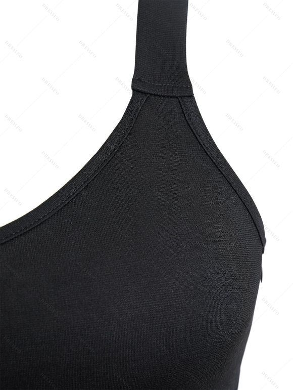 Robe Gothique Rose et Crâne Imprimés en Faux Cuir à Col V - Noir S | US 4