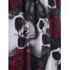 Robe Gothique Rose et Crâne Imprimés en Faux Cuir à Col V - Noir XL | US 12
