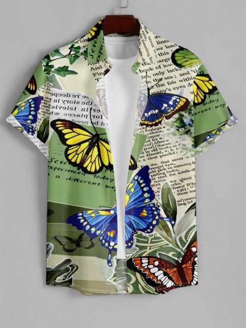 Chemise Décontractée Colorée Journal Imprimé Boutonnée à Manches Courtes pour Homme