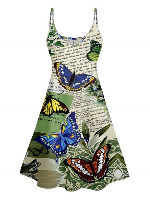 Robe D'Eté Ligne A Papillon et Journal Imprimés sans Manches à Bretelle Fine