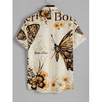 Men's Newspaper Butterfly Print Roll Up Sleeve Shirt Button Up Short Sleeve Casual Shirt