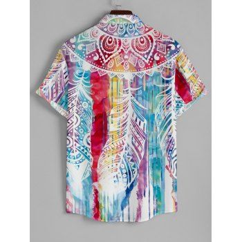 Men's Colorful Tribal Print Roll Up Sleeve Shirt Button Up Short Sleeve Casual Shirt