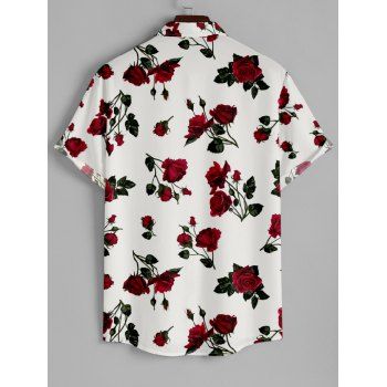 Men's Rose Print Roll Up Sleeve Shirt Button Up Short Sleeve Casual Shirt