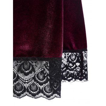 Lace Patchwork Grommet Buckle Shoulder Velvet Dress Lace Up Sleeveless Tank Dress 