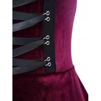 Lace Patchwork Grommet Buckle Shoulder Velvet Dress Lace Up Sleeveless Tank Dress 