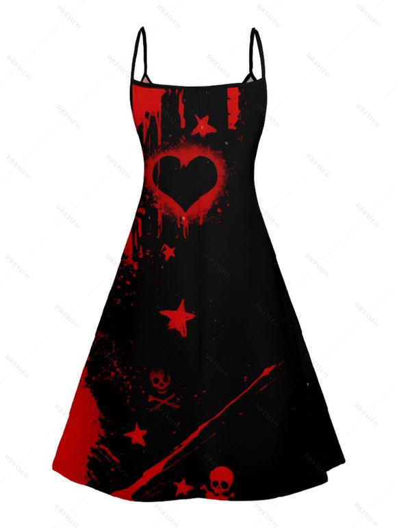 Robe Ligne A à Bretelle Fine Motif de Cœur et D'Etoile à Taille Haute sans Manches - Noir XXL | US 14