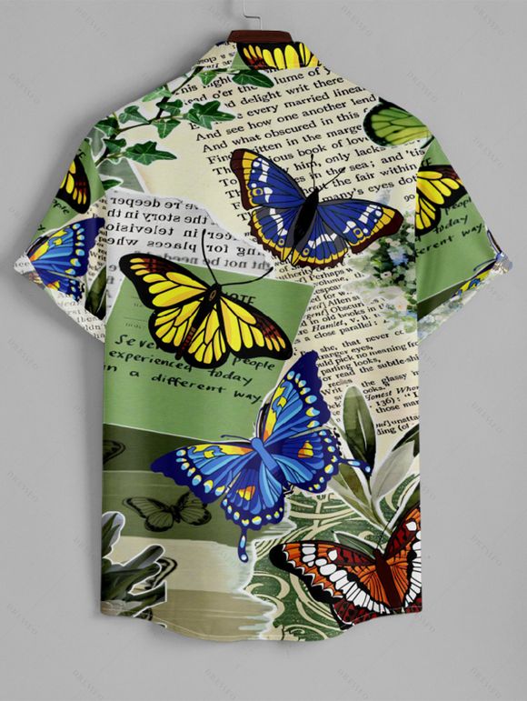 Chemise Décontractée Colorée Journal Imprimé Boutonnée à Manches Courtes pour Homme - Vert clair XL