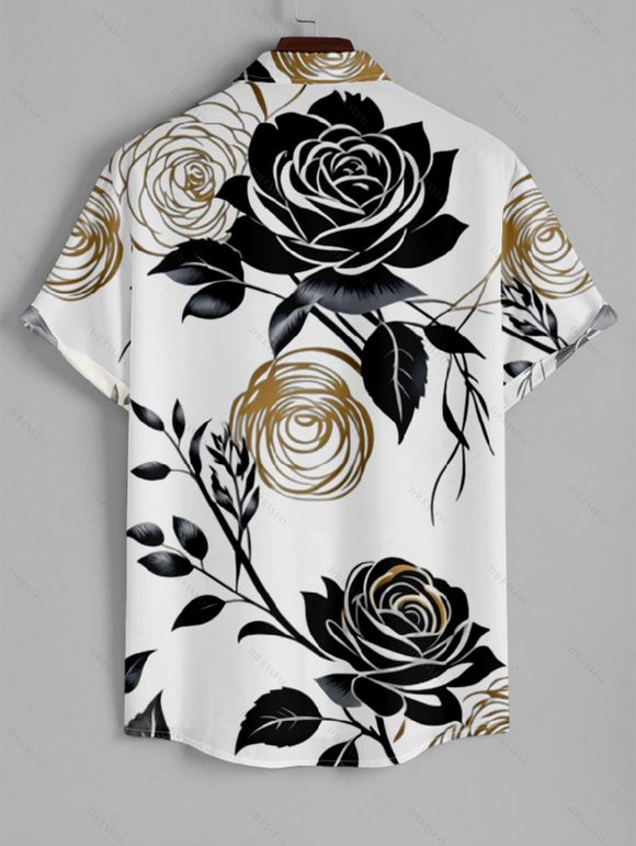 Chemise Décontractée Rose Gros Boutonnée à Manches Courtes pour Homme - Noir 4XL