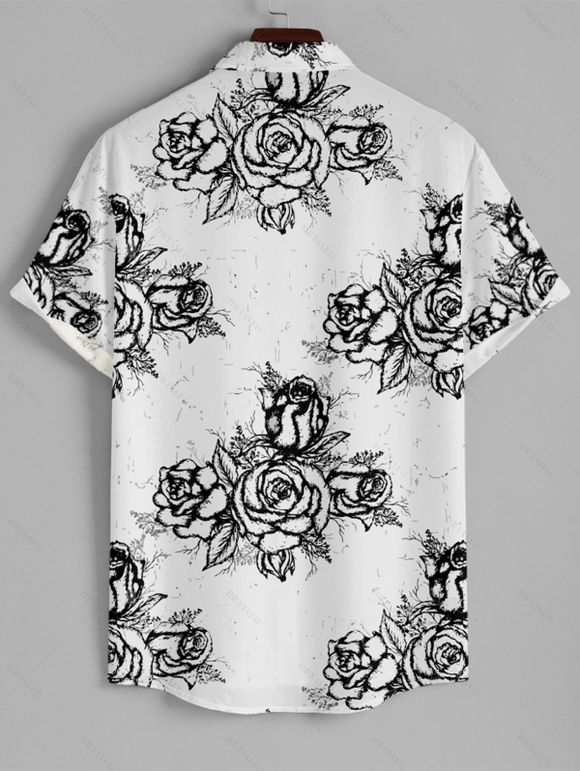 Chemise Décontractée Rose Imprimée Boutonnée à Manches Courtes pour Homme - Blanc 5XL