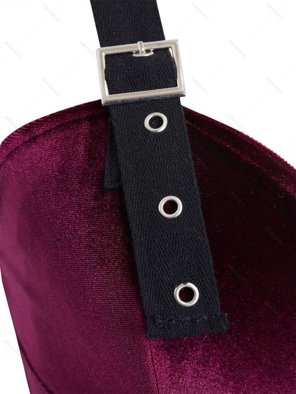 Robe Débardeur Jointif en Dentelle à Epaule Bouclée sans Manches en Velours à Lacets - Rouge foncé M | US 6