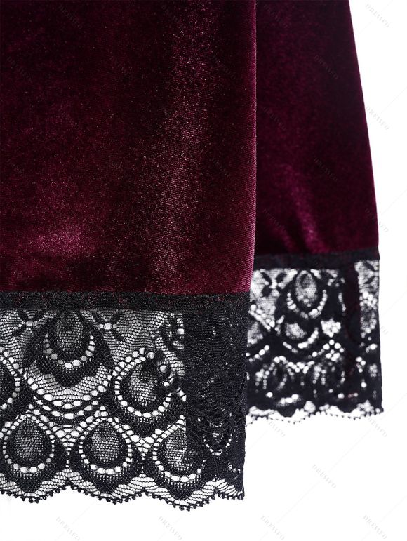 Robe Débardeur Jointif en Dentelle à Epaule Bouclée sans Manches en Velours à Lacets - Rouge foncé M | US 6
