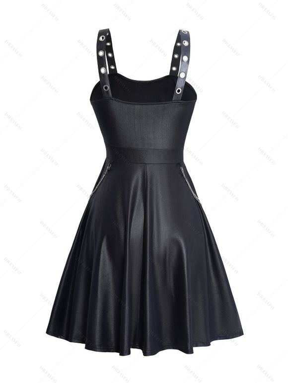 Robe Débardeur Gothique en Couleur Unie à Chaîne en O sans Manches - Noir S | US 4