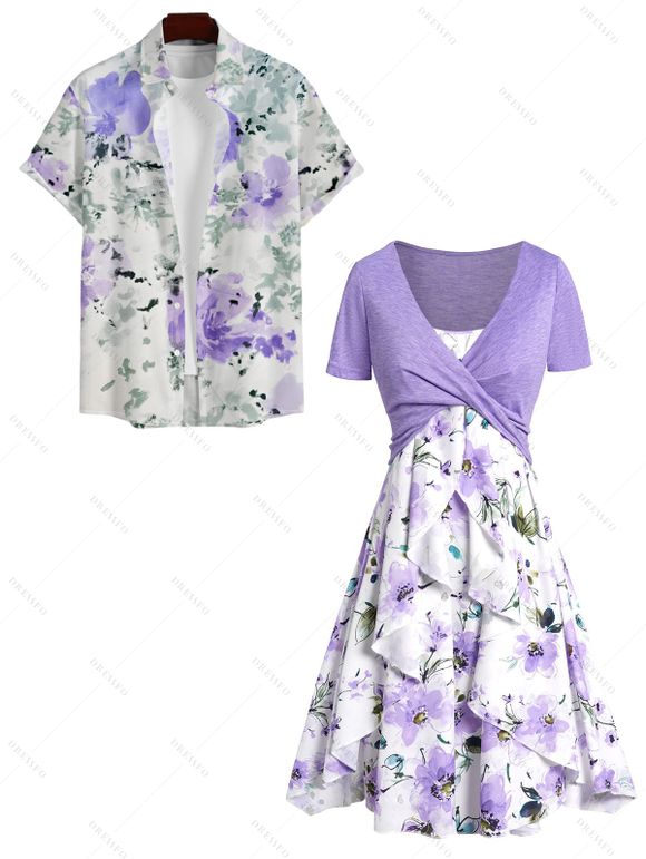 Robe à Col Plongeant à Imprimé Floral et Haut Court Croisé - Violet clair S | US 4