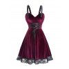 Robe Débardeur Jointif en Dentelle à Epaule Bouclée sans Manches en Velours à Lacets - Rouge foncé S | US 4