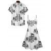 Robe Rose Imprimée à Taille Haute à Col V et Chemisier - Blanc S | US 4