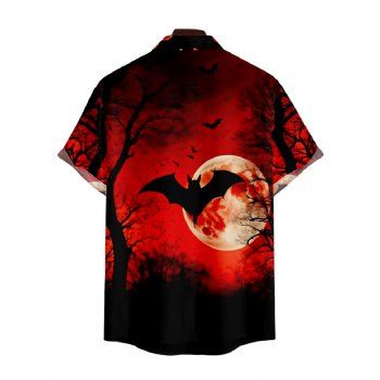 Men's Bat Sunset Print Roll Up Sleeve Shirt Button Up Short Sleeve Casual Gentleman Shirt