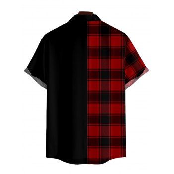 Men's Contrast Plaid Print Roll Up Sleeve Shirt Button Up Short Sleeve Casual Gentleman Shirt