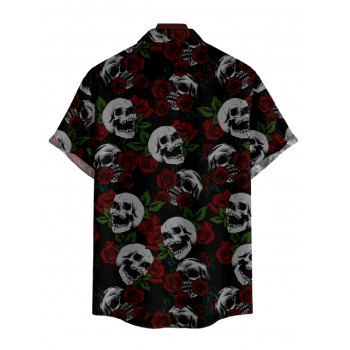 Gothic Skull Rose Print Grommet Buckle Design Tank Dress and Roll Up Sleeve Shirt Outfit