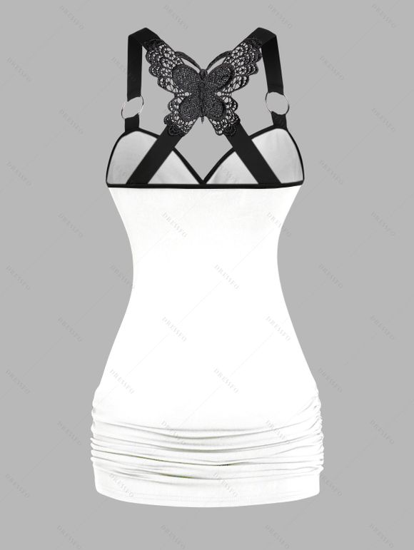 Débardeur D'Eté Gothique Superposé Papillon Motif de Crâne en Dentelle - Noir XXL | US 14