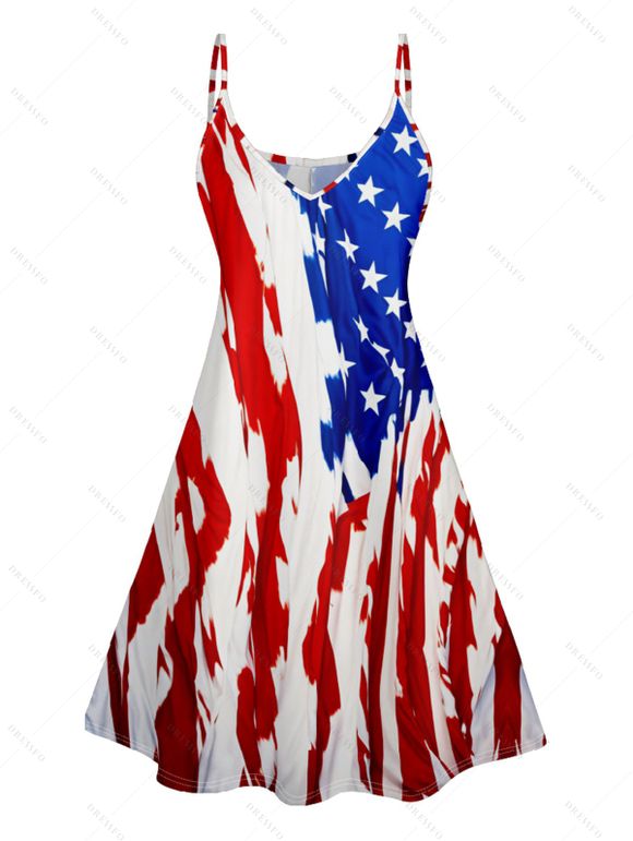 Robe Ligne A Drapeau Américain Imprimé sans Manches à Bretelle - multicolor B XXL | US 14