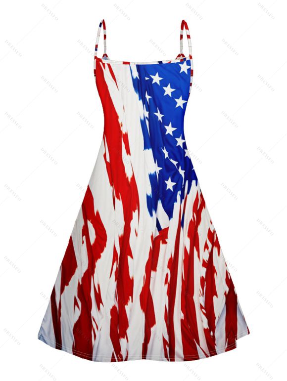 Robe Ligne A Drapeau Américain Imprimé sans Manches à Bretelle - multicolor B XXL | US 14