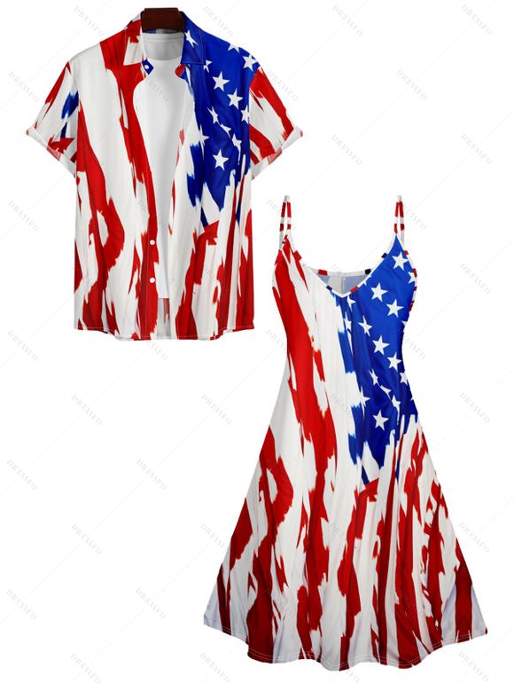 Robe Chemise Imprimée Drapeau Américain à Col en V - multicolor A S | US 4