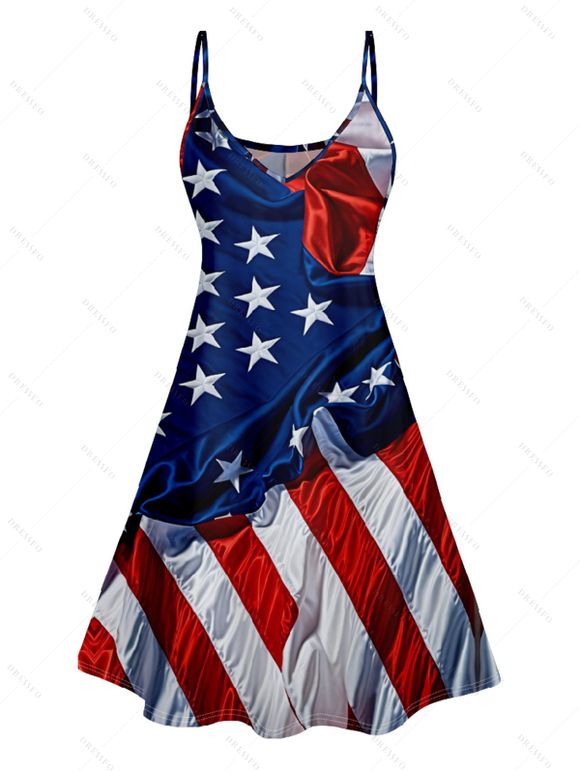 Robe Chemise Imprimée Drapeau Américain à Col en V - multicolor B S | US 4