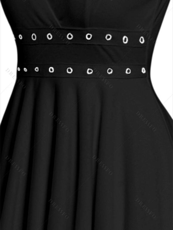 Robe Corset Asymétrique Gothique Zippée en Couleur Unie en PU Inséré Chaîne en O - Noir S | US 4