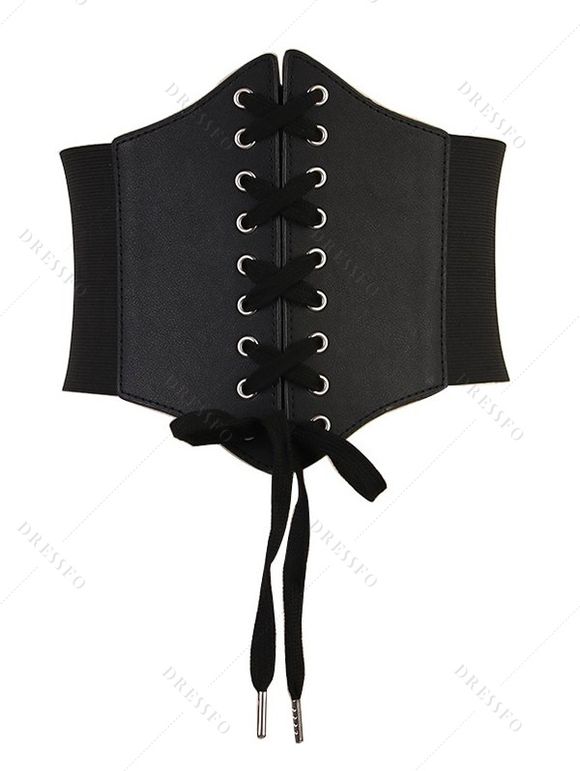 Robe Corset Asymétrique Gothique Zippée en Couleur Unie en PU Inséré Chaîne en O - Noir S | US 4