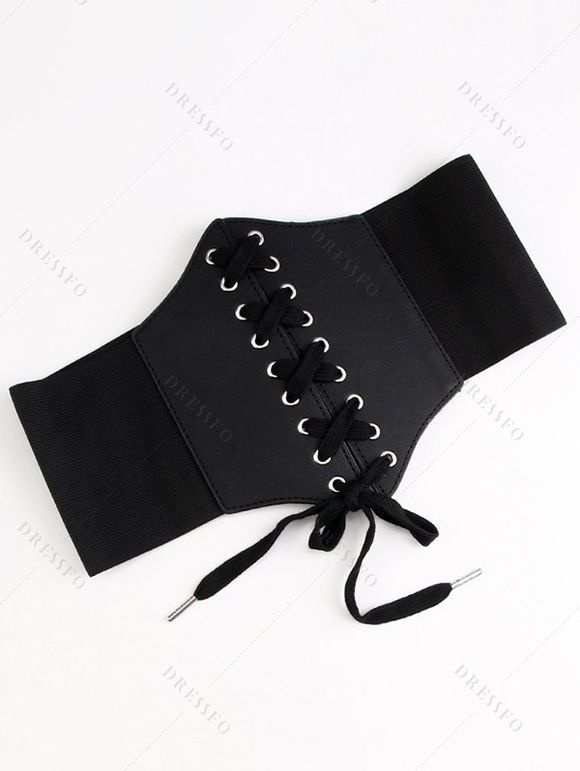 Robe Corset Asymétrique Gothique Zippée en Couleur Unie en PU Inséré Chaîne en O - Noir S | US 4