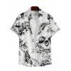 Chemise Décontractée Manches Courtes à Imprimé Papillons et Fleurs avec Boutons pour Hommes - Blanc 3XL