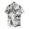 Chemise Décontractée Manches Courtes à Imprimé Papillons et Fleurs avec Boutons pour Hommes - Blanc 3XL