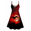 Robe D'Eté Ligne A Fleurie Papillon Imprimé à Taille Haute sans Manches à Bretelle Fine - Rouge foncé L | US 8-10