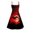 Robe D'Eté Ligne A Fleurie Papillon Imprimé à Taille Haute sans Manches à Bretelle Fine - Rouge foncé L | US 8-10