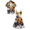 Robe Trapèze à Décolleté Plongeant à Bretelles Spaghetti et Manches Retroussées - multicolor A S | US 4