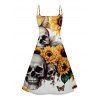 Robe Trapèze à Décolleté Plongeant à Bretelles Spaghetti et Manches Retroussées - multicolor A S | US 4