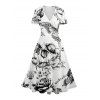 Robe Ligne A Superposée Papillon Imprimé à Taille Haute à Manches Courtes - Blanc M | US 6