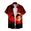 Chemise Décontractée Boutonnée Couche de Soleil et Chauve-souris Imprimés à Manches Courtes - Rouge foncé 4XL