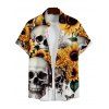 Chemise Décontractée Manches Courtes à Imprimé Tournesols et Crâne pour Hommes - multicolor A S