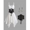 Robe Asymétrique en Alliage et Corset à Manches Longues en Cuir PU avec Ceinture - Blanc S | US 4