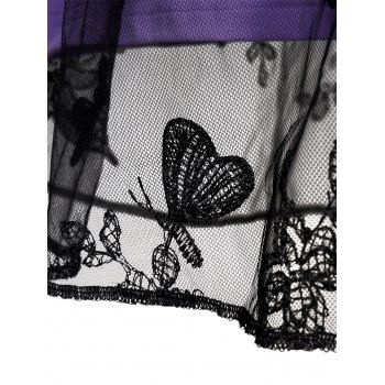 Butterfly Lace Patchwork Grommet Strap Lace Up Dress Mesh Overlay Short Sleeve Dress 