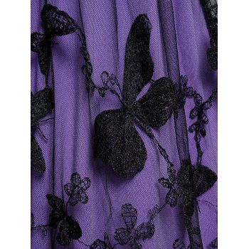 Butterfly Lace Patchwork Grommet Strap Lace Up Dress Mesh Overlay Short Sleeve Dress 