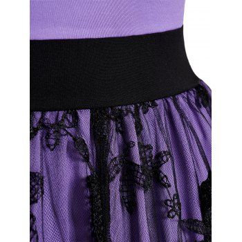 Butterfly Lace Patchwork Grommet Strap Lace Up Dress Mesh Overlay Short Sleeve Dress 