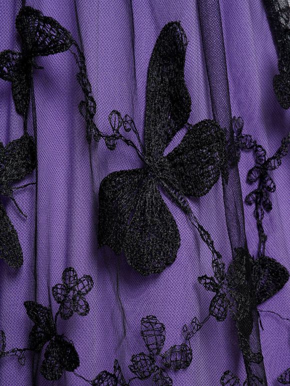 Robe Superposée Papillon en Dentelle en Maille à Manches Courtes à Lacets - Pourpre XL | US 12