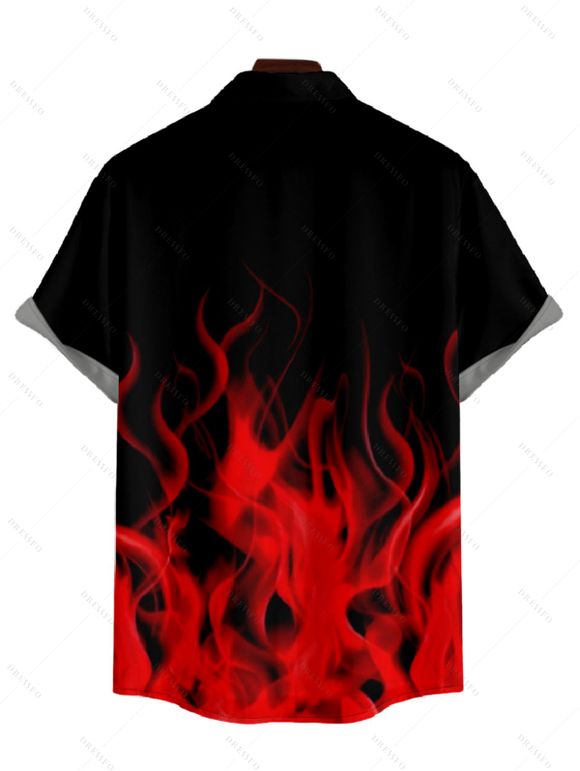 Chemise Décontractée Boutonnée Flamme Imprimé à Manches Courtes - Noir M