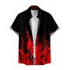 Men's Flame Print Roll Up Sleeve Shirt Button Up Short Sleeve Casual Gentleman Shirt - Noir S
